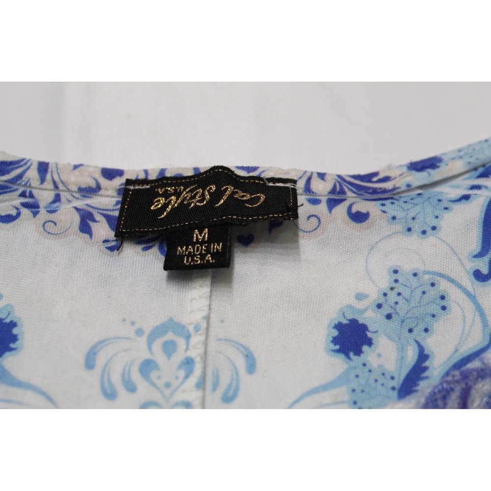 Cal Style Blue Purple Lace Tunic Top Rhinestone Paisley Handkerchief Hem Medium - Picture 3 of 6